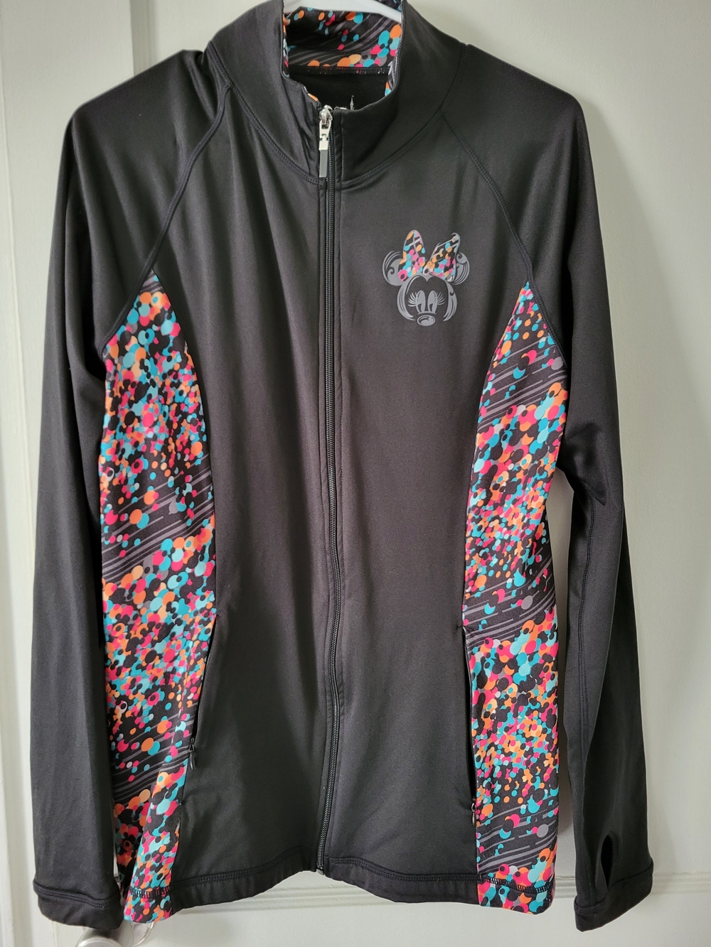 Women's Black Minnie Mouse Zip-Up Jacket with Multicolor Panels Disney